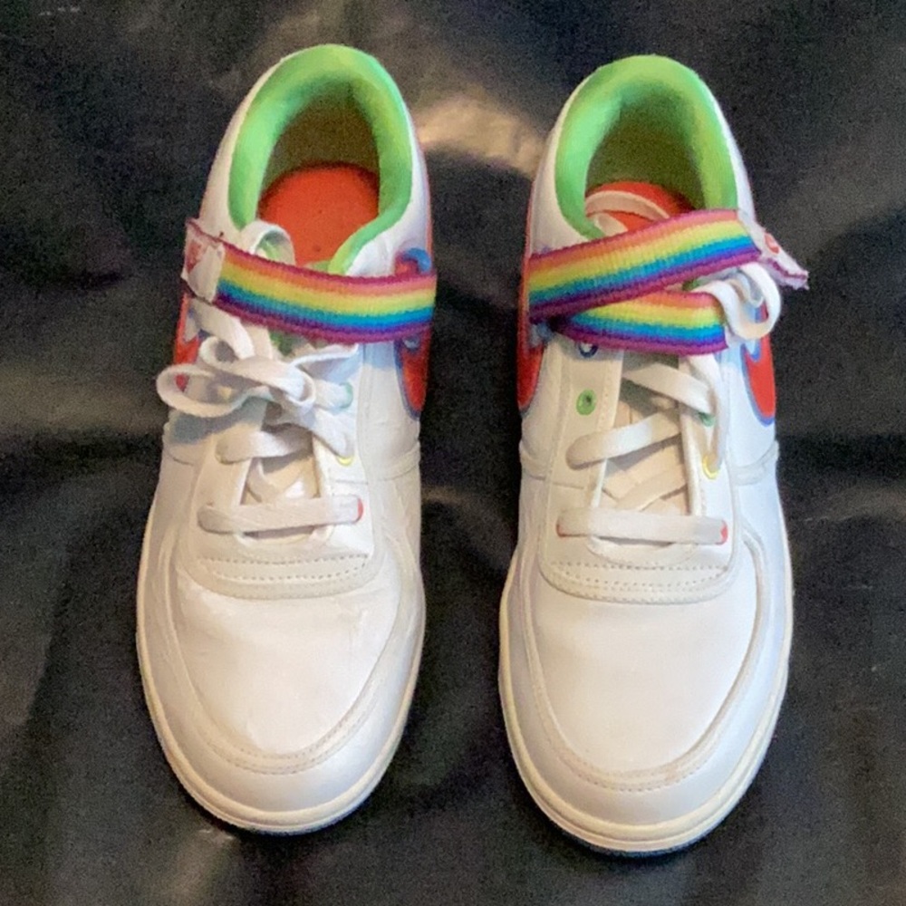 Kids White and Red Sneakers with Rainbow Strap